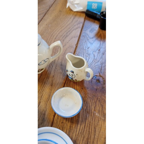 68 - Vintage panda miniature tea set plus pearl in a crystal shell