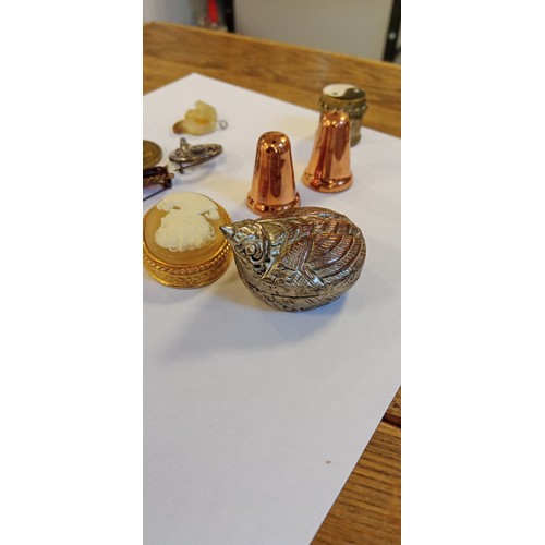 72 - Selection of small collectable items to include pill boxes, brooch miniature salt and pepper pots an... 