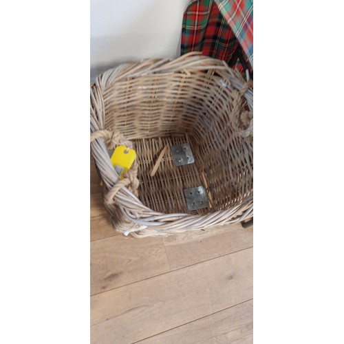 7 - Vintage log basket on wheels as found