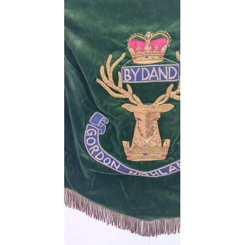 9 - Bydand Gordon Highlander pipe banner with 3D embroidery 54cm x 60cm approx. Good quality