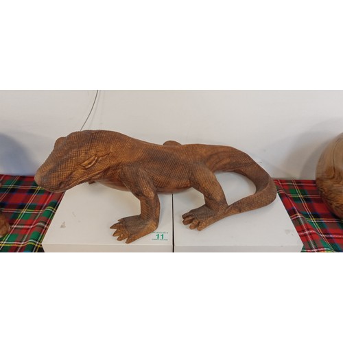 11 - Wooden hand carved Komodo dragon 53cm long approx.