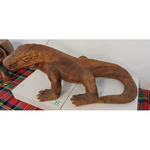 11 - Wooden hand carved Komodo dragon 53cm long approx.