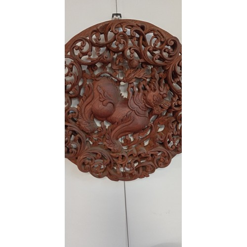 40 - Pair of Camphor wood hand carved Oriental dragon wall hangings