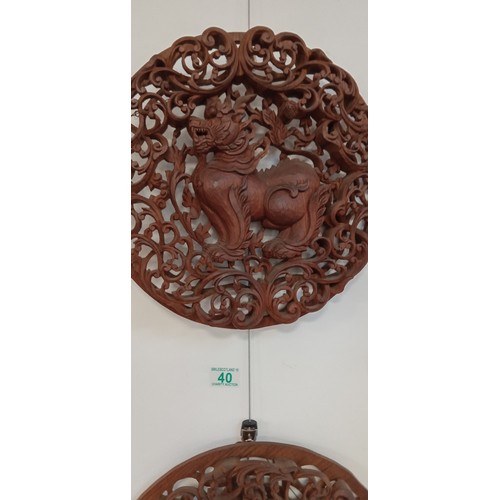 40 - Pair of Camphor wood hand carved Oriental dragon wall hangings