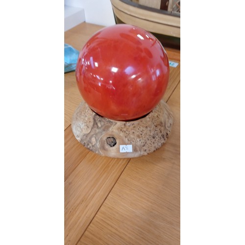 46 - Red fused quartz crystal sphere with stand