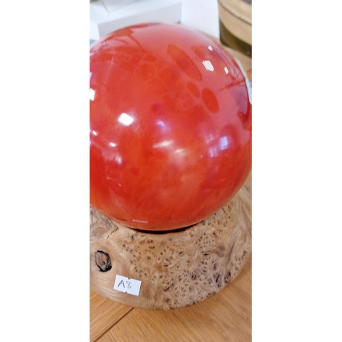 46 - Red fused quartz crystal sphere with stand