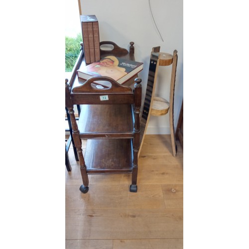 72 - Vintage 3 tier wooden trolley plus whisky barrel plant stand