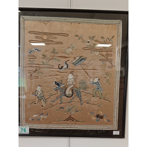 76 - Vintage framed silk Asian work