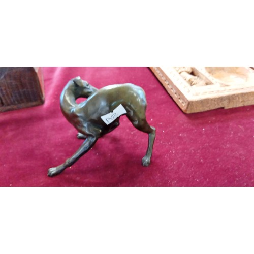 118 - Bronze art deco style whippet/ greyhound figurine initialed RHC