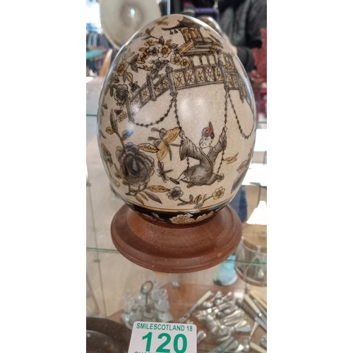 120 - Vintage believed Bombay China decorative egg on stand