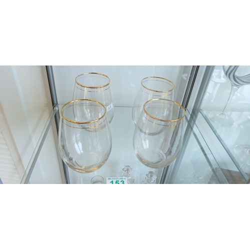 153 - 4 Stemless vintage wine glasses with double gold rims