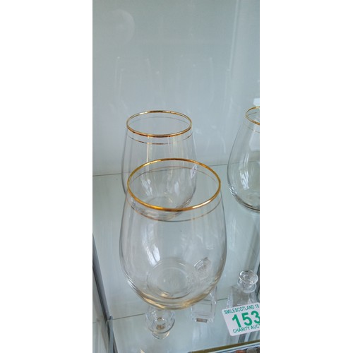 153 - 4 Stemless vintage wine glasses with double gold rims