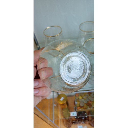 153 - 4 Stemless vintage wine glasses with double gold rims