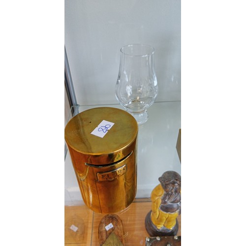 154 - Collectable coins, 2 miniature whisky decanters, brass bank and whisky glass