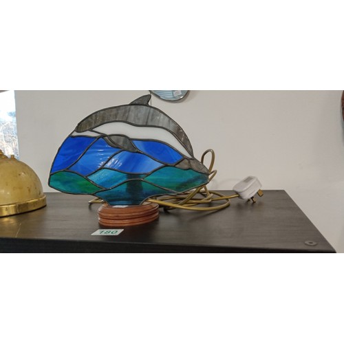 180 - Leaded glass dolphin lamp