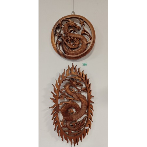 190 - 2 hand carved wooden oriental style dragon wall hangings