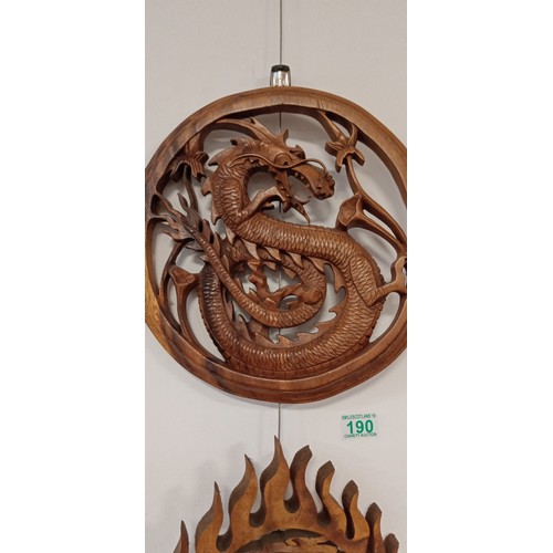 190 - 2 hand carved wooden oriental style dragon wall hangings