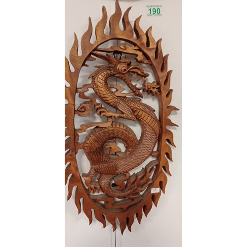 190 - 2 hand carved wooden oriental style dragon wall hangings