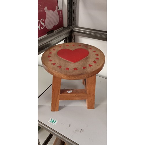 207 - Childs wooden stool with heart inlay