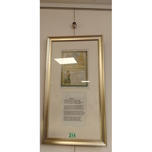 214 - Gordon Highlanders framed Bydand literature