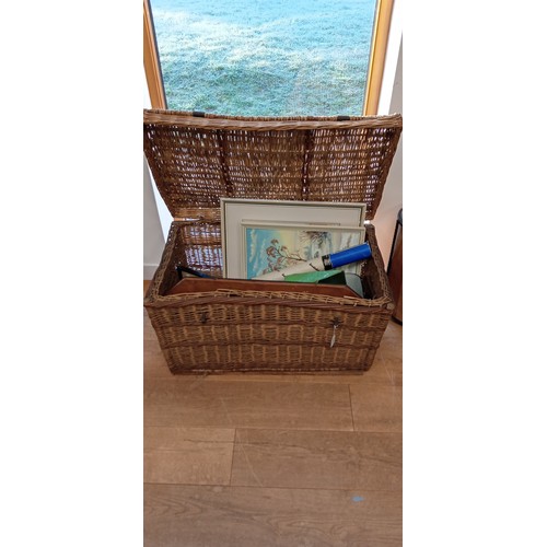 217 - Large wicker cane basket to include pictures, mirror and more inside