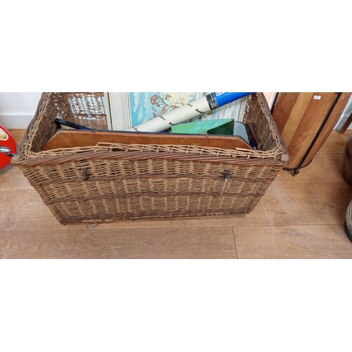 217 - Large wicker cane basket to include pictures, mirror and more inside