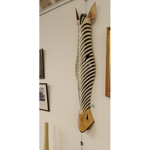 221 - Long wooden Zebra face wall hanging