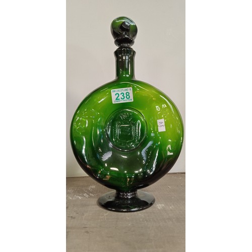 238 - Vintage green art glass decanter with crown