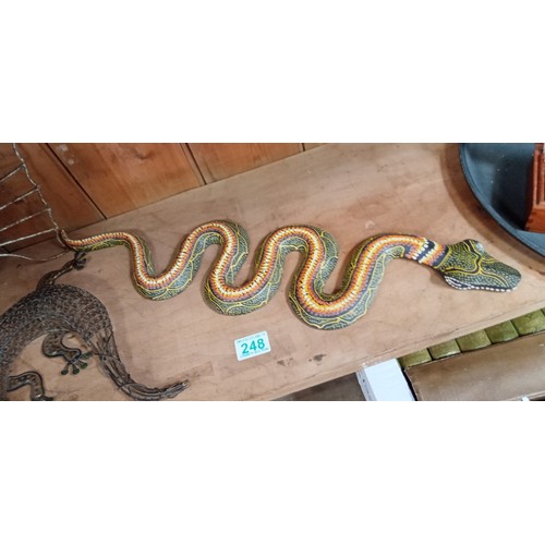 248 - Wall hanging snake, lizard and metal fish