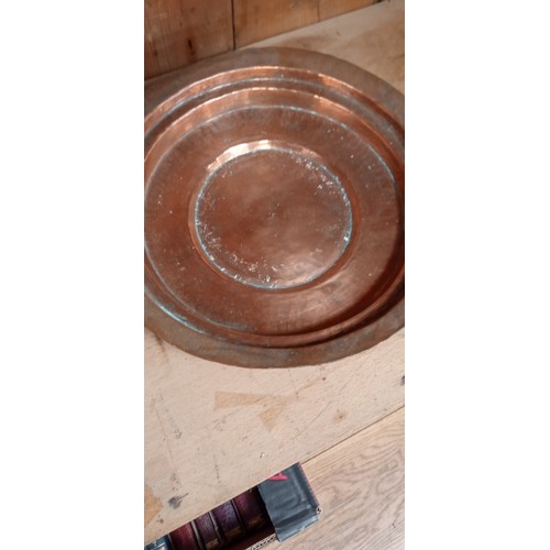 251 - Copper lidded bowl and copper dish