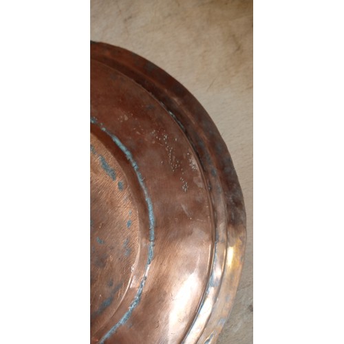 251 - Copper lidded bowl and copper dish