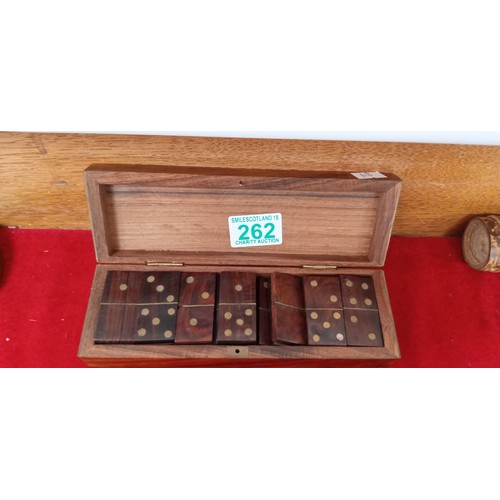 262 - Hardwood and brass domino set