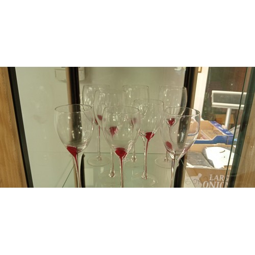 274 - Set of 4 red and white vintage red drop filament stemmed wine glasses