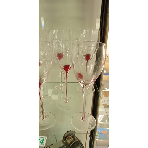 274 - Set of 4 red and white vintage red drop filament stemmed wine glasses