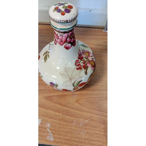 291 - Ironstone Chintz cat plus vintage Spiderweb decanter