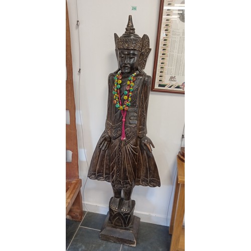 295 - Large wooden Buddha temple guard standing 165cm tall approx.