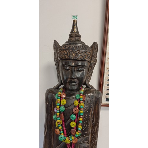 295 - Large wooden Buddha temple guard standing 165cm tall approx.