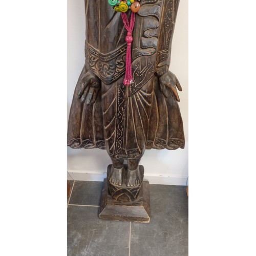 295 - Large wooden Buddha temple guard standing 165cm tall approx.