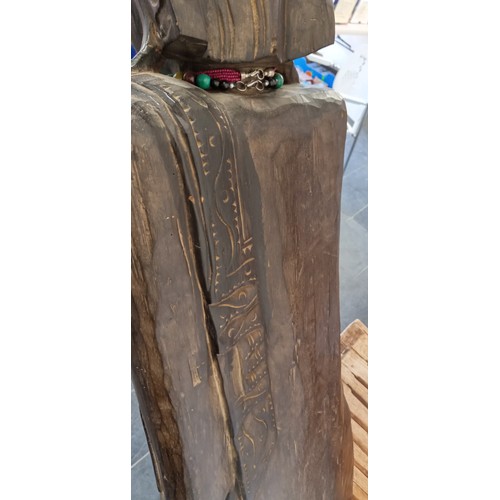 295 - Large wooden Buddha temple guard standing 165cm tall approx.