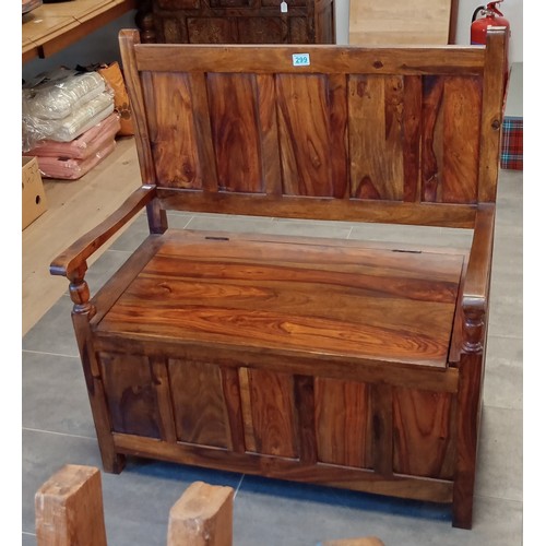 299 - Indonesian hardwood settle with hinged seat