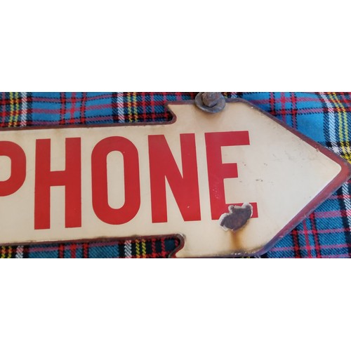 311 - Vintage enamel double sided telephone sign from White House train station with original hanging pole