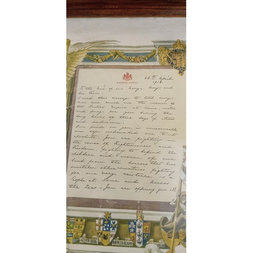 395 - Framed WWI letter from Windsor Castle for Freedom