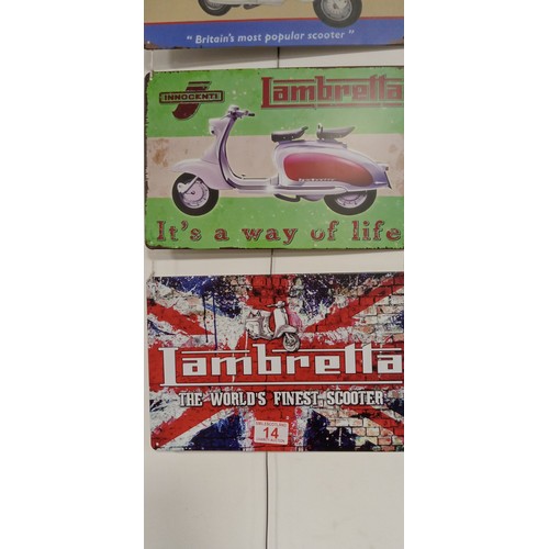 14 - 3 metal Lambretta signs