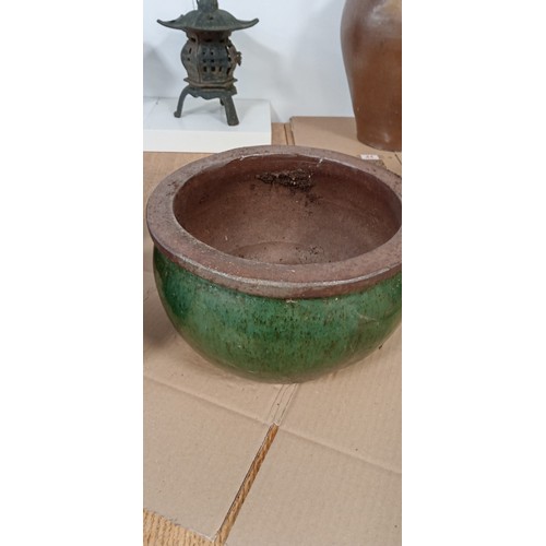 43 - 3x ceramic glazed plant pots