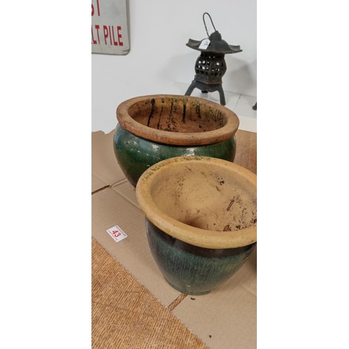 43 - 3x ceramic glazed plant pots