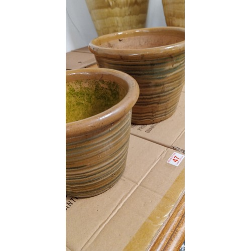 47 - 1x large and 1x small Glazed striped plant pots