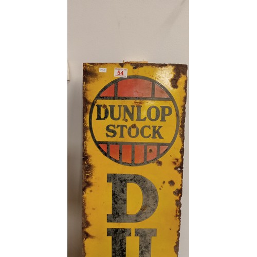 54 - Enamel Dunlop Stock tyres original complete sign 155cm x 30cm approx.