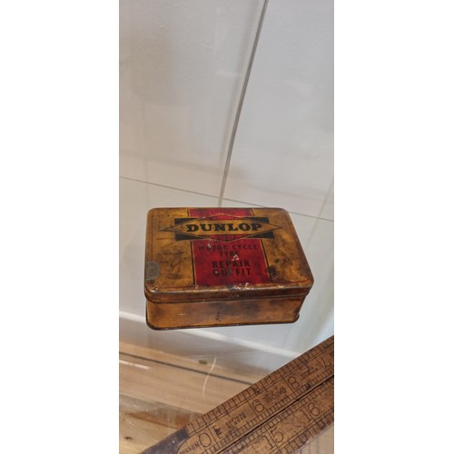 75 - Vintage ruler and Dunlop tin plus sprayer