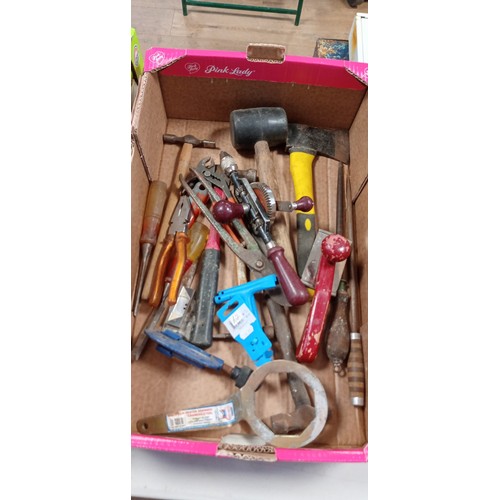 222 - Box of hammers, axes and more