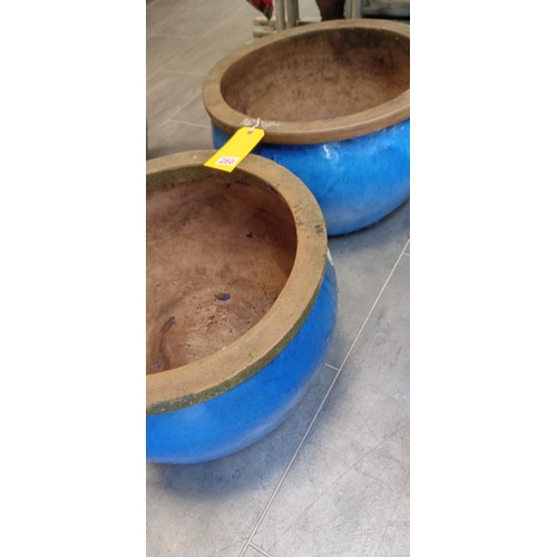 280 - Pair of large blue ceramic plant pots 50cm diameter x 32cm high approx.